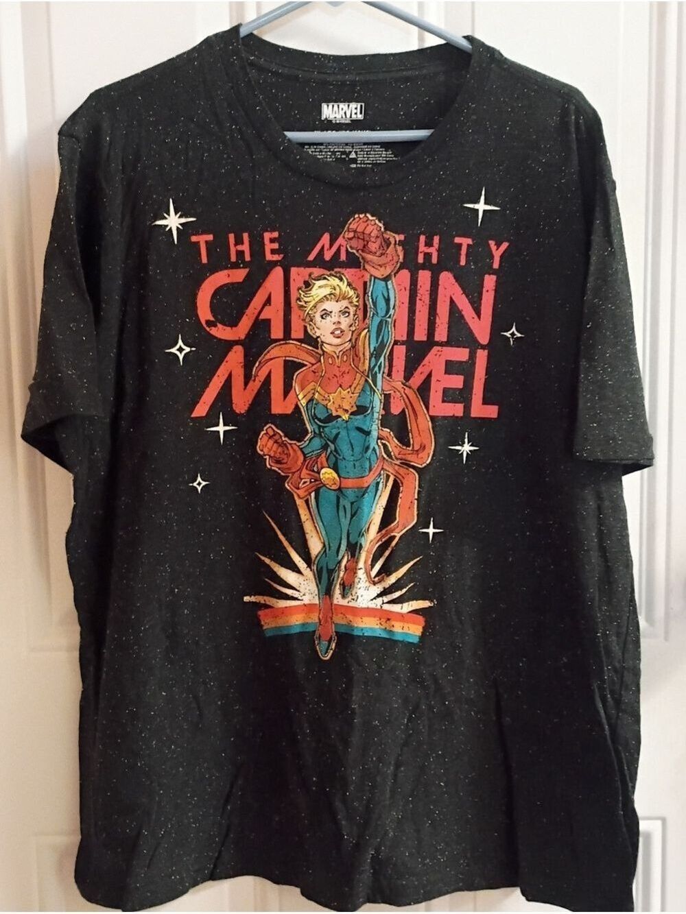2/$10 Marvel Captain Marvel Graphic Tee - Black with Red & Teal Print XL